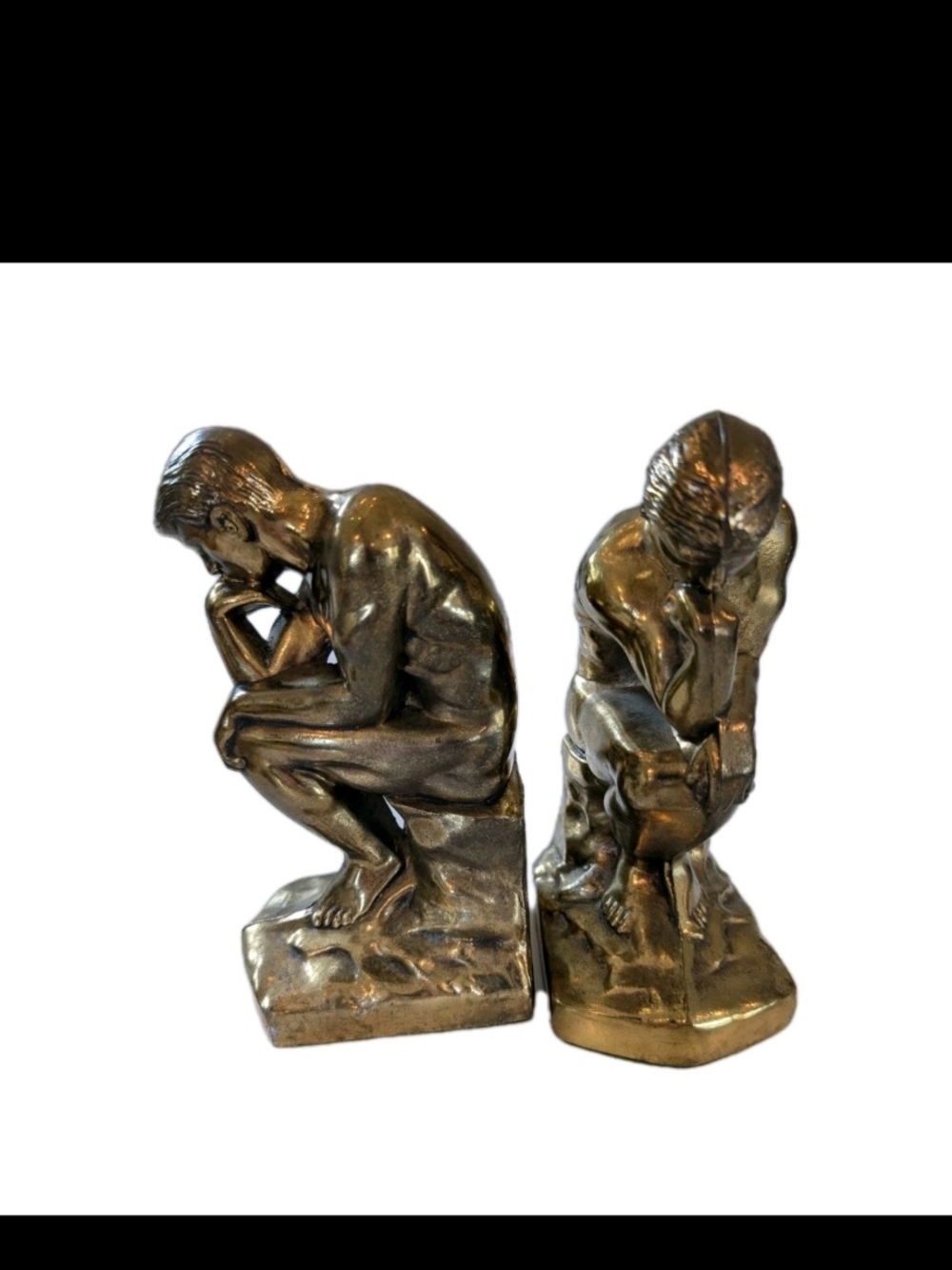 Vintage The Thinker Bookends 1928 Pair Auguste Rodin Cast Metal Brass Bronze